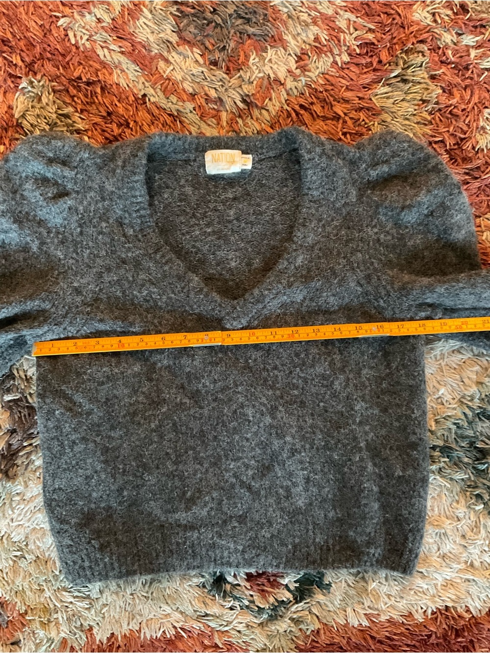 🦙Nation LTD Lara Puff Shoulder V-Neck Baby Alpaca Wool Sweater Medium Gray - Picture 6 of 7